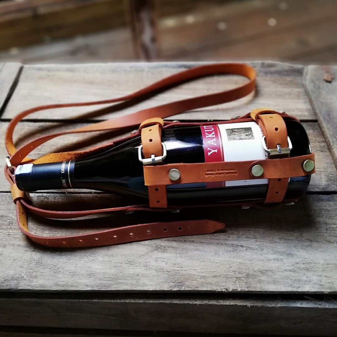 Leather Wine Bottle Holder, Wine Bottle Holder With Strap, Wine Bottle