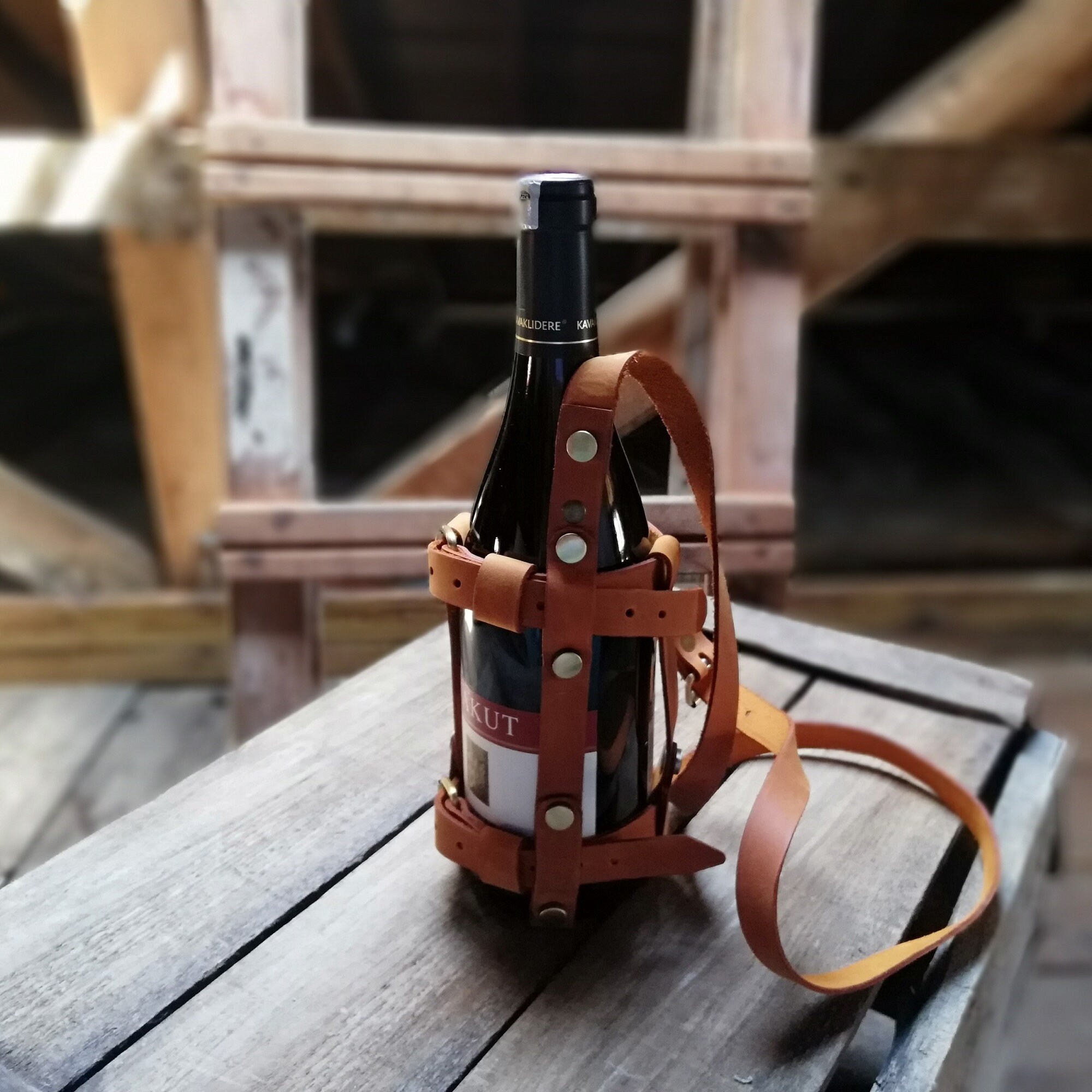 Leather Wine Bottle Holder, Wine Bottle Holder With Strap, Wine Bottle