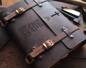 Personalized Leather Bible Cover Custom Christian Gift Handmade Pastor Baptism Confirmation Prayer Faith Keepsake