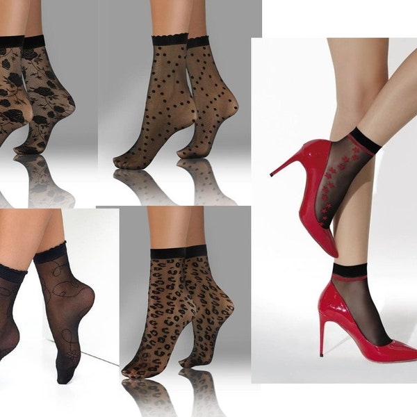 elegante durchsichtige Feinsocken Socken mit Muster 20 Den NEU
