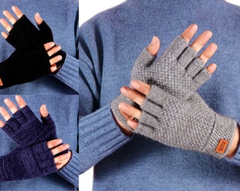 elegante handwarmers met zacht patroon voor heren gemaakt van acrylgaren in grijs of zwart NIEUW one size