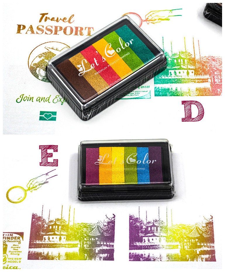 9 Colors Rainbow Ink Pad Rubber Stamps Ink Pad Colorful Ink Etsy