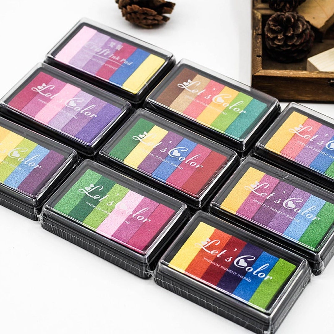 9 Colors Rainbow Ink Pad, Rubber Stamps Ink Pad, Colorful Ink Pad