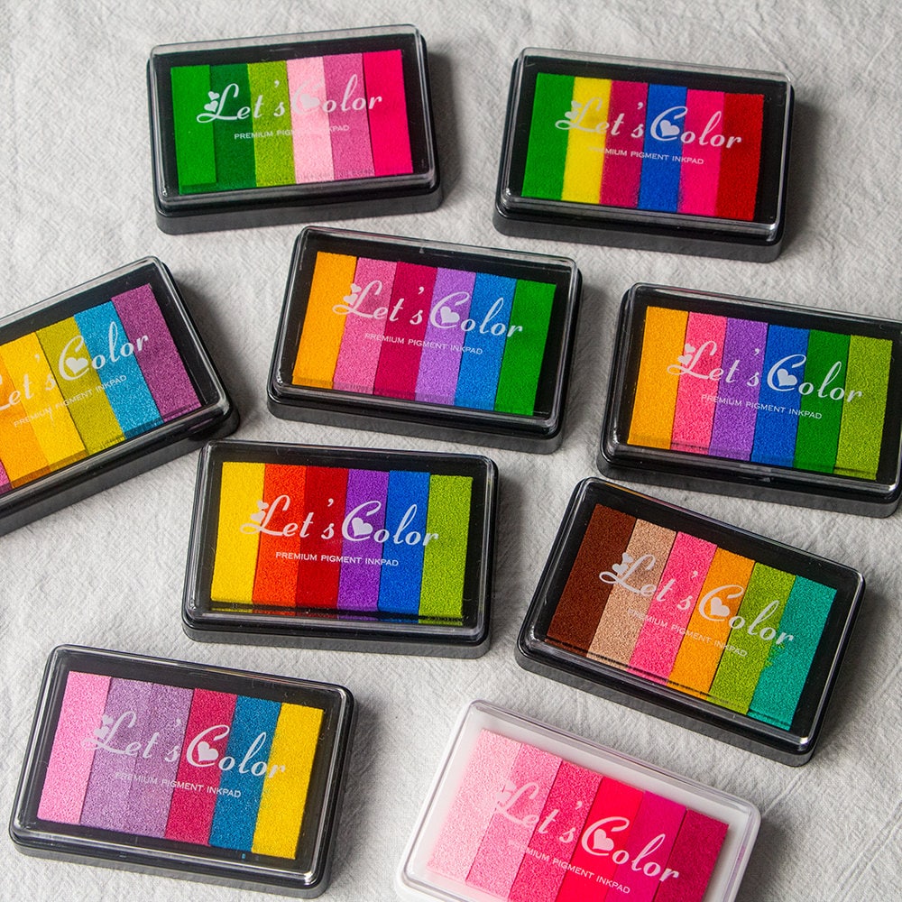 Rainbow Ink Pad, Ink for Book Stamp,Rubber Stamp Ink Pad, Colorful Ink Pad,Multi Colored Ink Pad,Multi Colors Mixed Set,Crafts for Children
