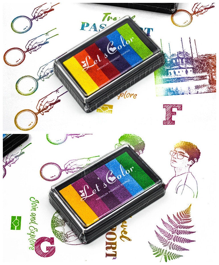 9 Colors Rainbow Ink Pad Rubber Stamps Ink Pad Colorful Ink Etsy