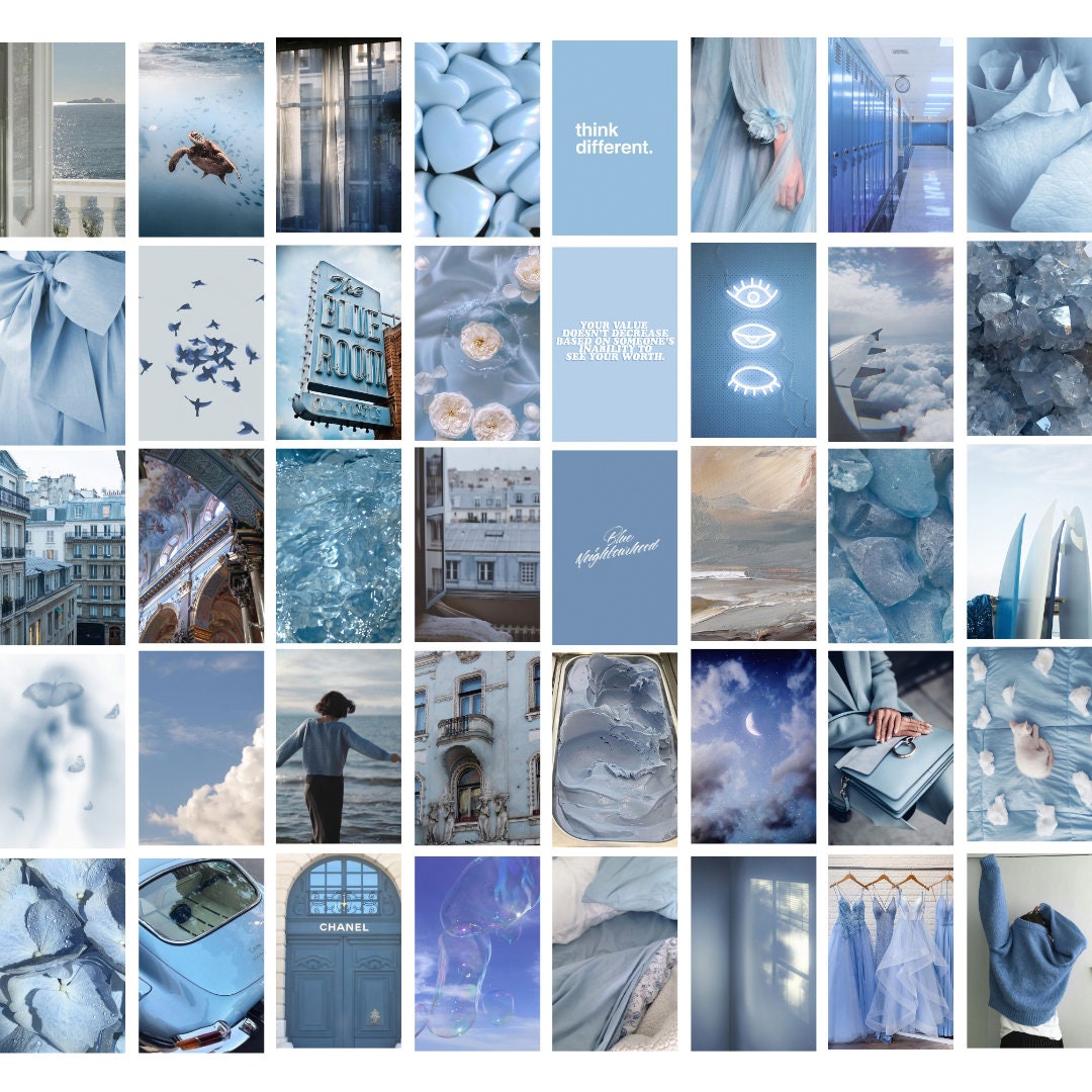100 PCS Navy Blue Wall Collage Kit Blue Photo Collage Prints 