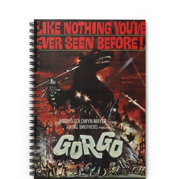 Gorgo (1961) Kaiju Movie Poster Spiral Notebook - Classic Sci-Fi Monster Movie Ruled Line Journal - Geeky Nerdy Gift