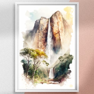 Angel Falls Watercolor Painting Print, Venezuela Wall Art Decor and Personalized Waterfall Travel Poster, Perfect Gift Idea for Nature Lover