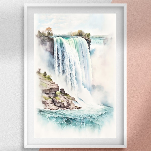 Niagara Falls Aquarelle Peinture, Cascade Printable Wall Art, Ontario Canada Digital Prints, vintage Modern Wall Art, Idée cadeau de mariage