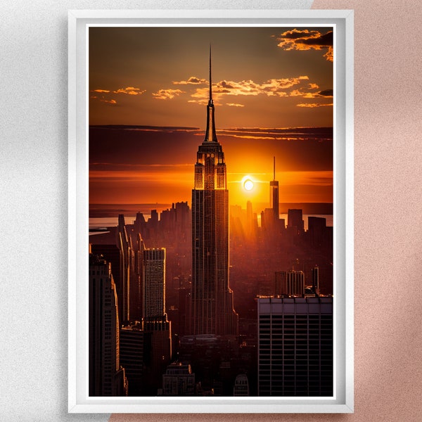 Empire State Building Photo Prints, New York Sunset Photography Wall Art and NYC Landmark Cityscape Poster, Gift for Travel Enthusiast