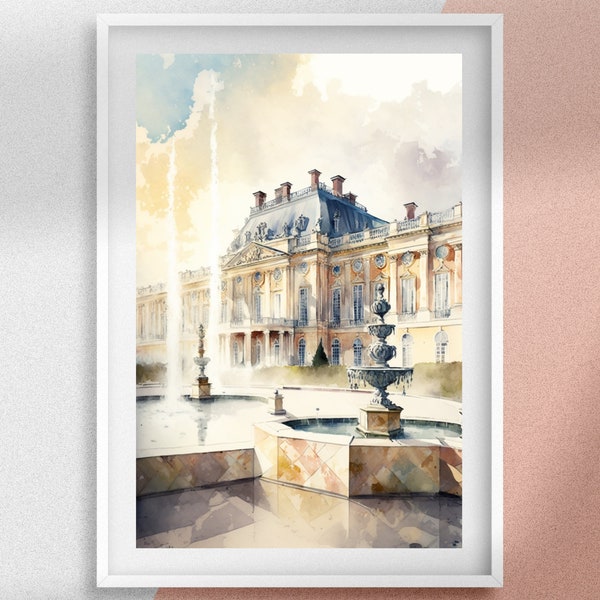 Palace of Versailles Watercolor Painting, Paris Wall Art and France Palace Digital Download Prints, Personalized Gift Idea for Her