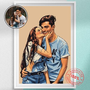 Cartoon Portrait, Personalized Poster Wall Art for Couple Kids and Pets, Great Birthday Gift for Grand Parents, Painting From Your Photos