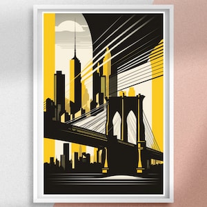 Brooklyn Bridge Minimalist Poster, New York Landmark Printable Wall Art Prints for Travelers and Personalized Gift Idea for Home Decor