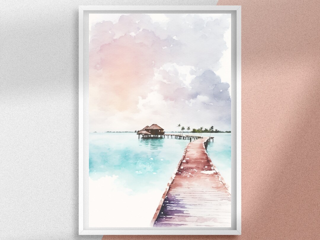 Maldives Watercolor Art Print, South Asia Island Painting Poster ...