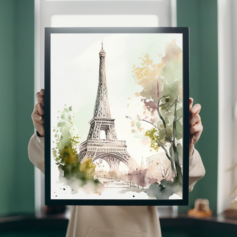 Eiffel Tower Watercolor Painting, Paris France Printable Wall Art, Monuments Digital Prints