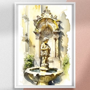 Manneken Pis Watercolor Art Print, Brussels Printable Wall Art Poster, Belgium Statue Landmark for Unique Gift Idea