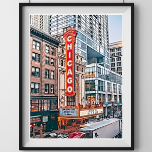 Chicago Travel Poster, Chicago Cityscape Digital Prints and Metro Landmark Photo Printable Wall Art, Personalized Gift for  Travel Lovers