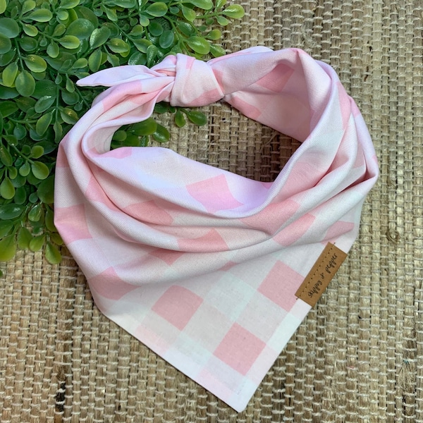 Pastel Pink & White Gingham Plaid Buffalo Check Dog Bandana/Tie-on Style/Spring, Easter/Family Pet Photos/Puppy Cat Scarf/Southern Preppy