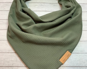 Boho Olive Green Ribbed Knit Dog Bandana | Tie On | Christmas Evergreen | Family Pet Portrait Pictures Photos | Dog Mom | Puppy Cat Bandanna