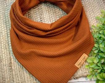 Boho Rust Copper Ribbed Knit Dog Bandana | Tie On | Fall Fashion | Family Pet Portrait Photos | Dog Mom | Puppy Cat | Burnt Orange Sienna