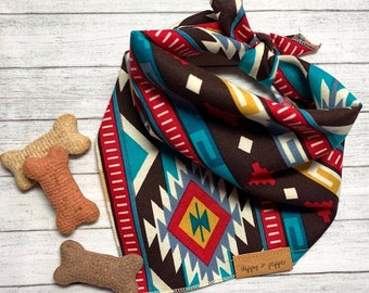 Dog Bandana Aztec Southwest Boho | Tie On Style | Dog Mom Pet gift him her | Cat Scarf | Puppy Wear | Family Portrait | Christmas Stocking