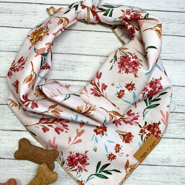 Wildflowers Rust Blush Floral Dog Bandana | Boho Western | Tie On | Spring Summer Fashion| Pet Portrait Photos | Dog Mom | Gifts Puppy Cat