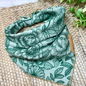 Emerald Green Garden Floral Dog Bandana w/Bees | Cottagecore | Tie On | Family Pet Portrait Photos | Dog Mom|Gifts Puppy Cat Kitty | Teal