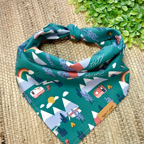 Camper Teal Green Dog Bandana | Tie On | Boho Southwest Camping Glamping | Family Pet Portrait Pictures Photos | Dog Mom | Puppy Cat