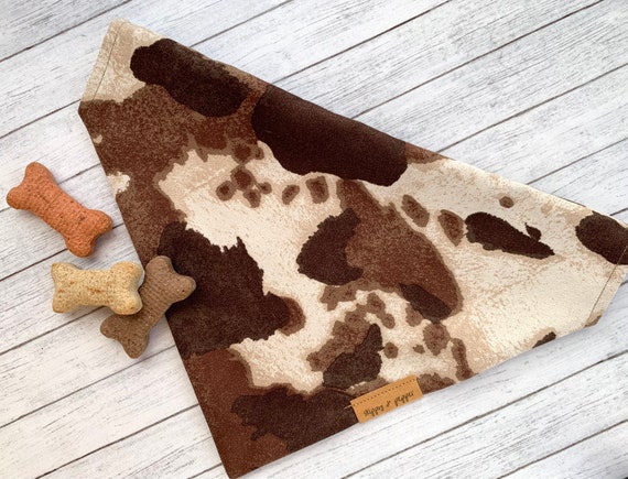 Rustic Western Cow Hide Leather Cowboy Dog Bandana | BESTSELLER!|Personalized|Over the Collar | Dog Mom Dad Gift | Fall | Boho Style Fashion