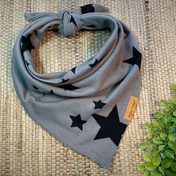 Super Star Gray & Black Knit Dog Bandana | Tie On | Fall Fashion | Family Pet Portrait Pictures Photos | Dog Mom | Puppy Cat