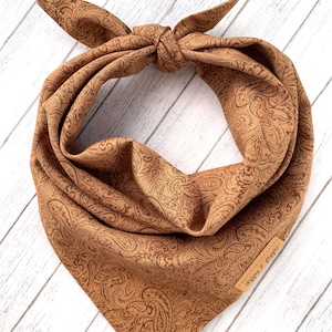 Tooled Leather Look Paisley Rustic Western Cowboy Dog Bandana | Boho Southwest | Tie On | Family Photo | Dog Mom | Puppy Cat | Faux Leather