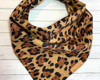Dog Bandana Leopard Print Gold Black | Glam Boho Safari Animal Print | Tie On | Pet Fashion | Family Pet Portrait | Dog Mom | Gift Puppy Cat