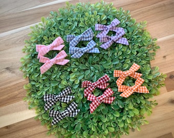 Gingham Clip On Dog Bow/Pink Purple Orange Red Black Blue/Vintage Cottagecore/Girls Coquette/Large Small Breed/Dog Mom Photo Birthday Gift