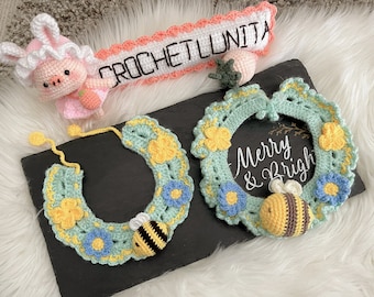 Crochet Cute Pet Collar_Pet Neckwear_Cute Dogs/Cats Collar_CuteFlowers and Bee Pet Collar