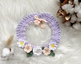 Cute Handmade Crochet Pet Collar_Cute Cat Collar_Dog Collar_Gentle Pet Collar with Flowers_Purple Cat Collar