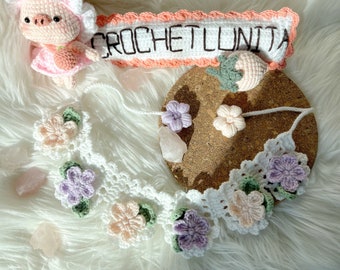 Handmade Crochet Pet Collar_Vintage Lace Style Cat/Dog Collar with Flowers_Gentle Lace White Cat/Dog Collar with Multicolor Flowers