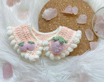 Handmade Crochet Pet Collar_Fuzzy Strawberry Creamy Color Cat/Dog Collar_Gentle Cute Cat/Dog Collar_Tie Up Pet Collar