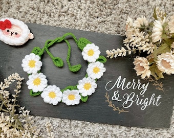 Cute Handmade Crochet Pet Collar_Cute Cat Collar_Dog Collar_Daisies Cat/Dog Collar