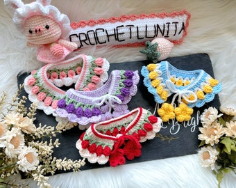 Handmade Crochet Pet Collar_Romantic Crochet Tulip Cat/Dog Collar_Cute Stereo Tulip Cat/Dog Collar_Multicolor Tied Up Tulip Cat/Dog Collar