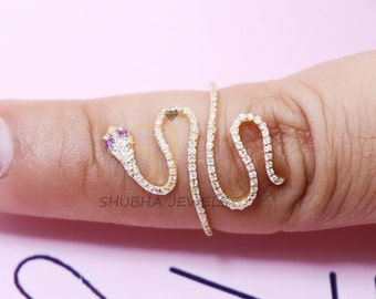 Halloween Sale!! 14k Gold Pave Diamond Snake Ring, 14k Gold Snake Ruby Eye Ring, 14k Snake Gold Ring, Diamond Snake Ring Jewelry