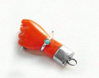 Carnelian Figa Pendant 925 Sterling Silver Turquoise Gemstone Figa Hand Symbol Pendant