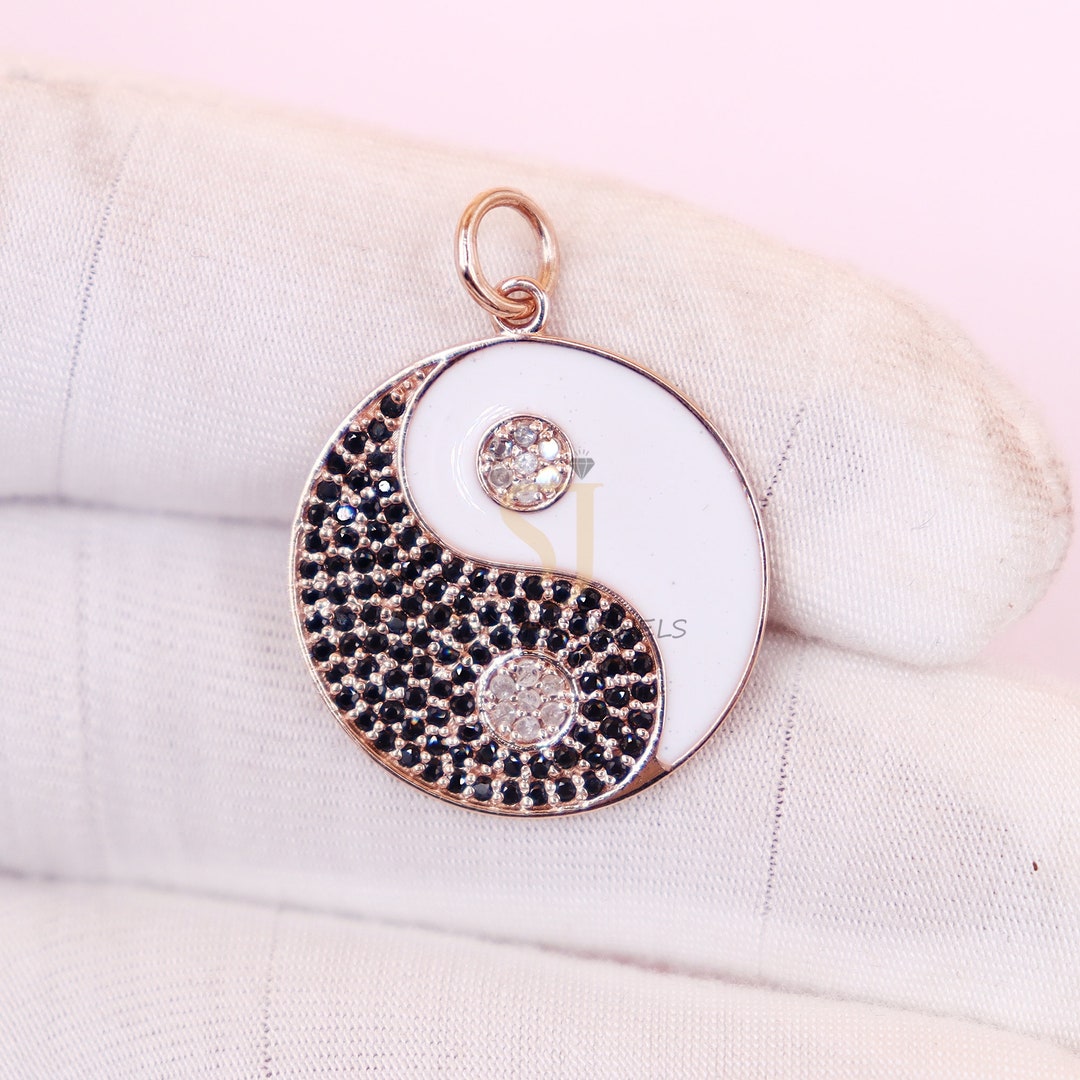 14k Gold Ying Yang Charm, 14K Diamond Ying Yang Pendant, 14k Gold