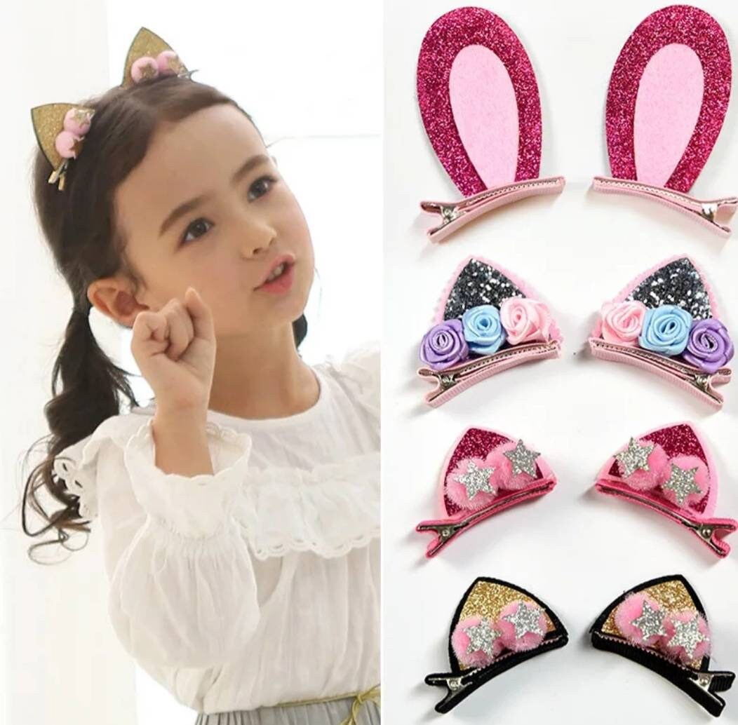 White Pink 3 Pairs Cosplay Cat Ears Hair Clip Hairpin Black 