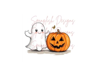 Cute halloween png friendly ghost and jack o lantern pumpkin digital download