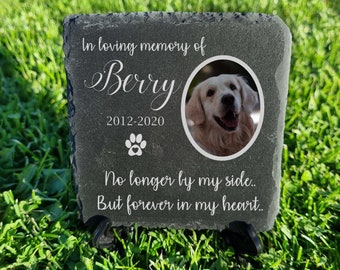 Gepersonaliseerde naam en foto PET-gedenkplaat met standaard Echte steen donkergrijze tuinleisteen 10 x 10 cm, 4 x 4'', 15 x 15 en 20 x 30