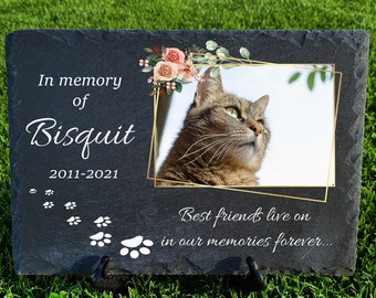 Personalized Photo and verse PETs grave marker dark grey Cat Dog large memorial slate stone plaque in size 20x30cm 11.81x7.87''