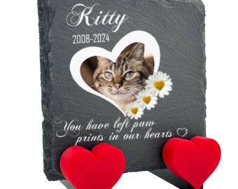 Op maat gemaakte gedenkplaat voor huisdieren Bloemenfoto plaquette echte stenen leisteen donkergrijze tuin plaquette 10 x 10 of 15 x 15 Ccm