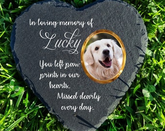 Gepersonaliseerde hartvorm huisdieren gedenksteen gedenksteen in de maten 10 x 10 en 25 x 25 cm kat hond grafmarkering met prachtige foto en tekst en standaard