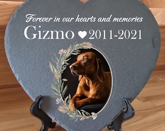 Personalised Name Photo PET Memorial Natural slate stone plaque size 10x10(4x4'')Cm 25X25 cm(9.8x9.8'')Cat Dog animal Heart grave marker