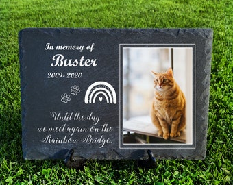 Gepersonaliseerde PET-grafmarker donkergrijs Cat Dog grote leisteen gedenkplaat in de maat 20 x 30 cm 11,81 x 7,87''